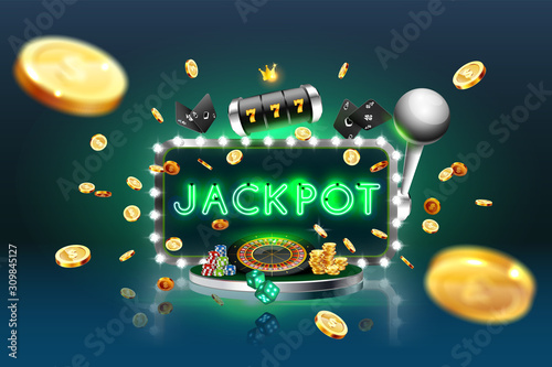 Neon advertising sign jackpot with casino elaments