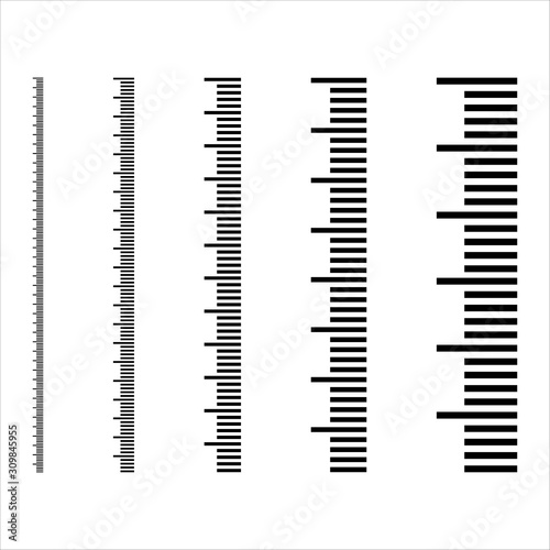Measuring scale, marking for ruler, thermometer scale, marks for tape measure. Vector illustration