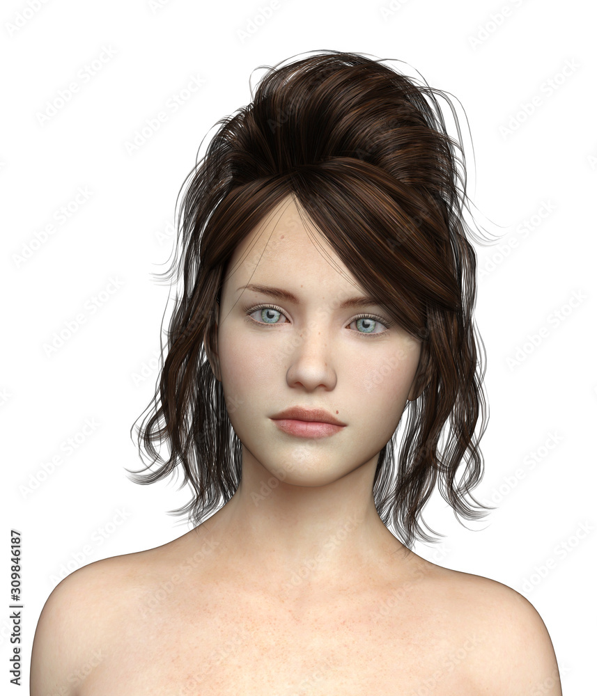 Fototapeta premium Woman Portrait on Isolated White, 3D Rendering