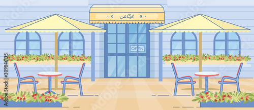 European Cafe Door Table and Chairs under Umbrella