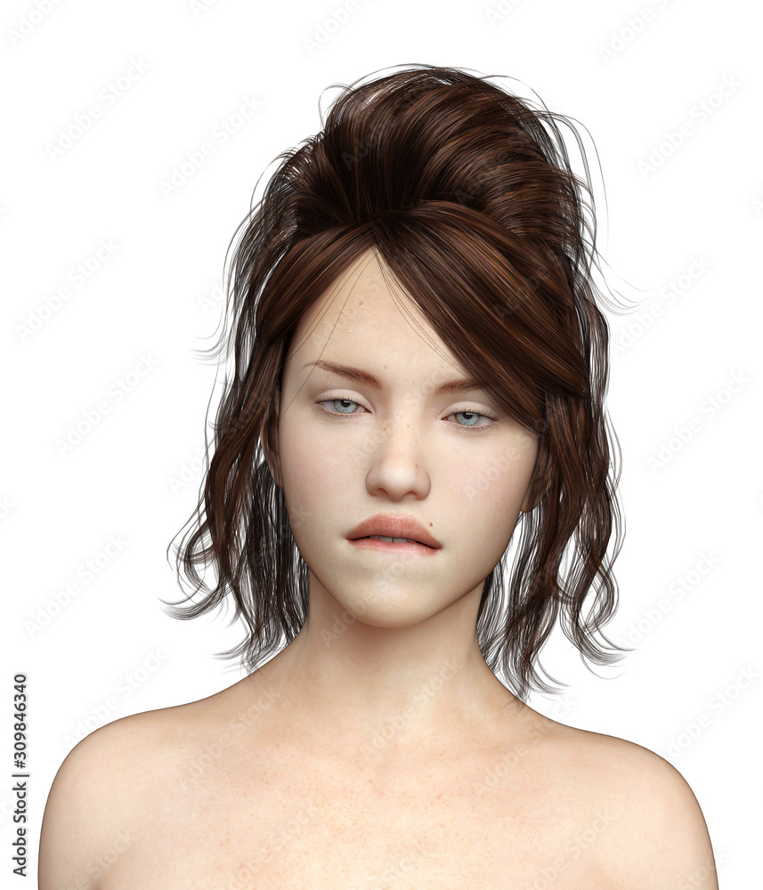 Woman Portrait on Isolated White, 3D Rendering Woman Portrait on Isolated White, 3D Rendering