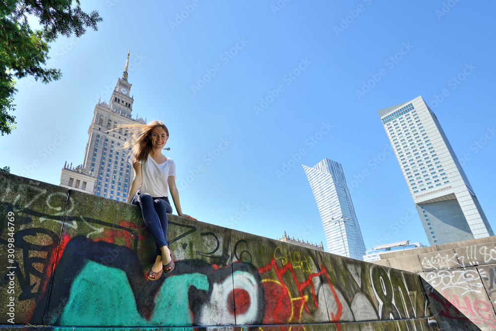 Obraz premium Young woman in Warsaw.