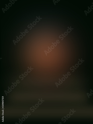Blurred background for studio photos. Studio portrait background. Blurred orange circle and gray blurry stripes on a dark background.