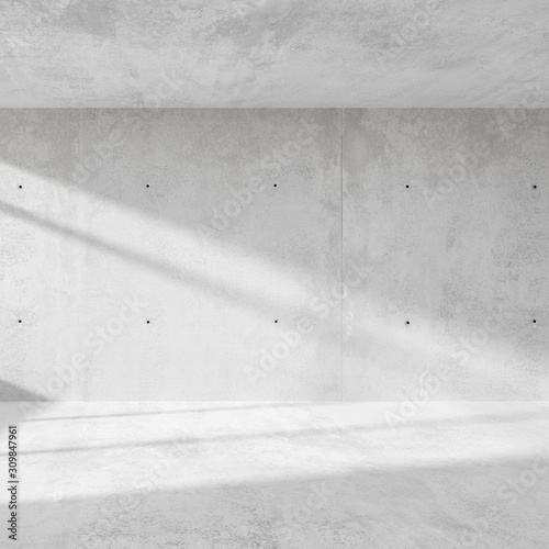Concrete wall - Wall mural Abstract empty, modern concrete room with sidelit backwall from window - industrial interior background template, 3D illustration