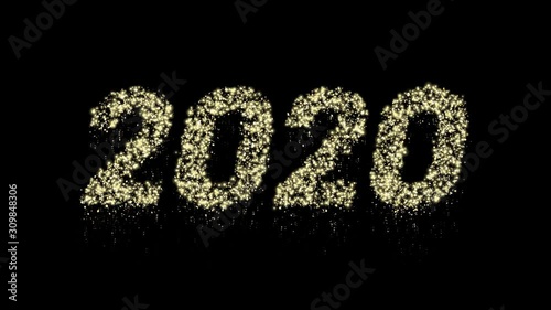 2020 Happy New Year greeting text with particles and sparks on alpha channel. 4K loop background