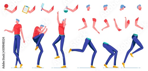 Slim Young Man Constructor for Animation Flat.