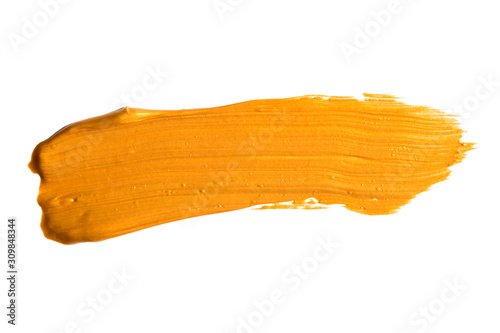 Gold yellow brush stroke isolated on white background. Gold abstract stroke. Colorful watercolor brush stroke.