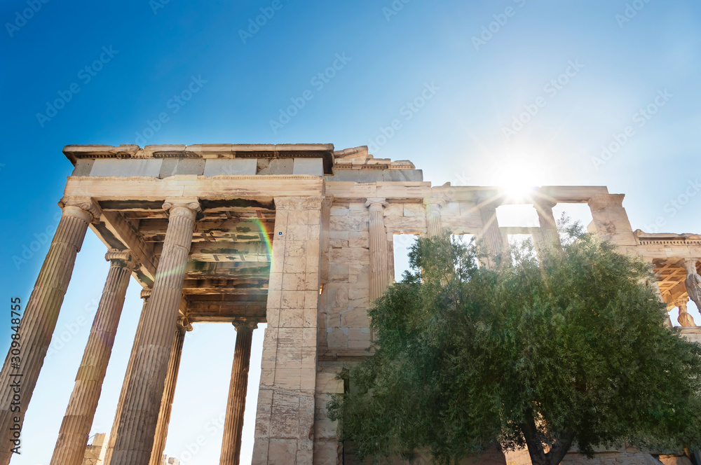 Acropolis in Athens, Famous ruins in Greece in sunny day.