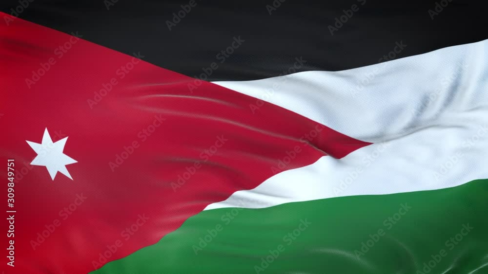 Jordan flag waving in the wind with highly detailed fabric texture. Seamless loop