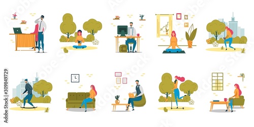 Different Daily People Activities Cartoon Set