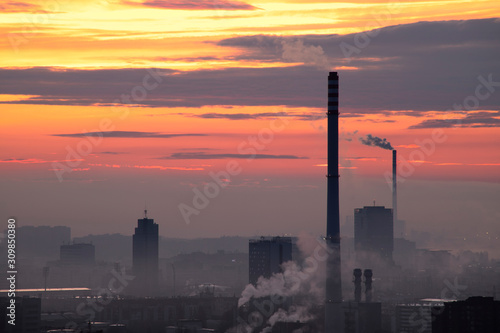 Heating plant at sunrise in Zagreb  Croatia