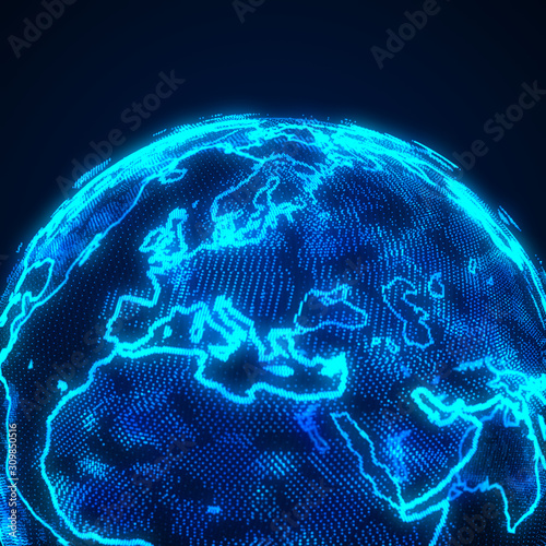 World wide web. Global network connection. World map. Planet Earth. 3D rendering.
