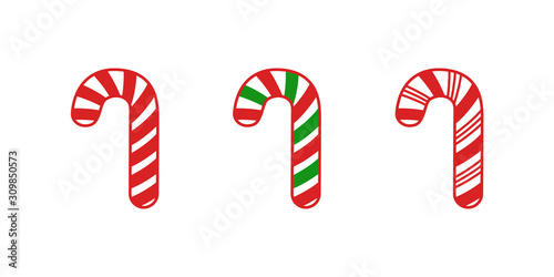 Set of candy canes in cartoon style isolated on white background. Vector illustration of Christmas symbol