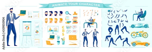 Successful Businessman Character Animation Set.