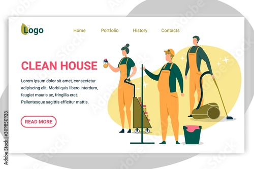 Clean House Company Banner, Man and Woman Staff.