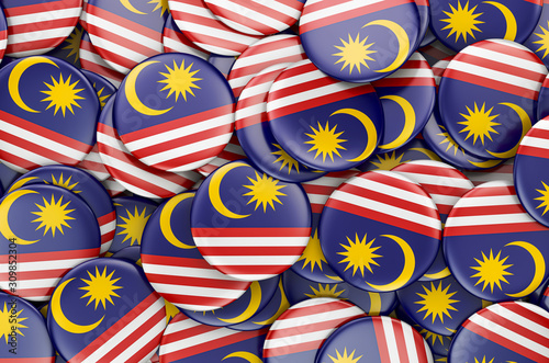 Badges with flag of Malaysia, 3D rendering