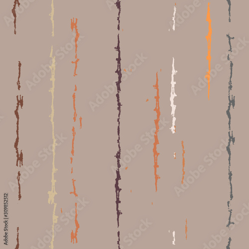 Seamless striped pattern. Vertical silhouettes. Hand drawn watercolor tempera sketch. Graphic abstract dynamic texture. Light brown, gray, orange soft colored background. Vector