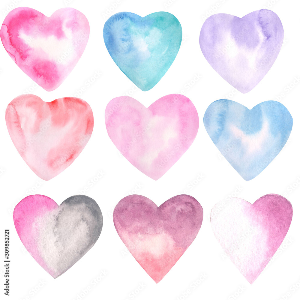  Watercolor illustration of Valentine's Day.Heart.Clipart.Pink background. Love. Gift wrapping. Gift paper. Postcards. Greetings.