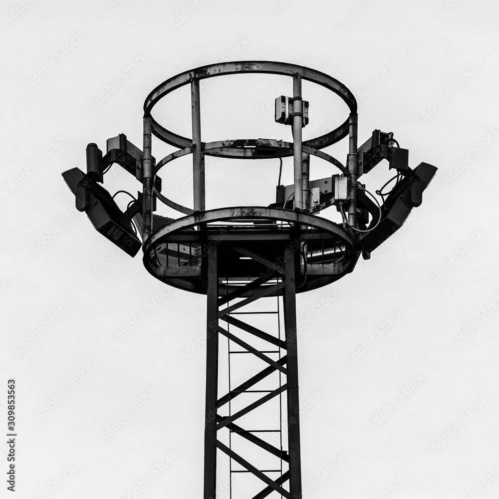 Black and white watchtower in silhouette Black and white watchtower in silhouette