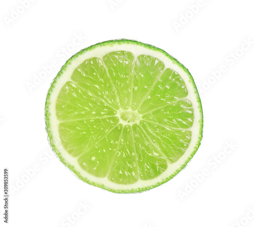 Cut fresh ripe lime isolated on white