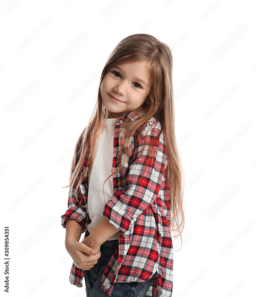 Portrait of cute little girl on white background Portrait of cute little girl on white background