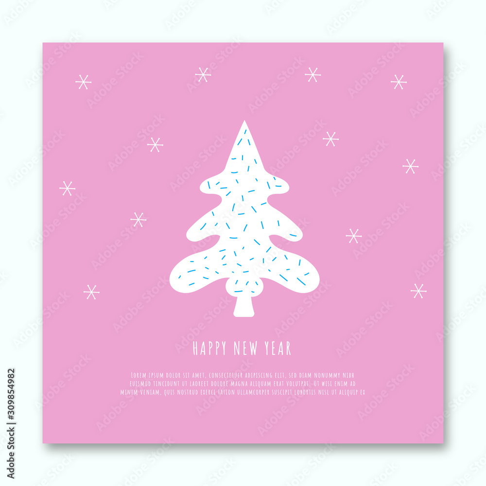 Naklejka premium Pink palm tree greeting card for happy new year or happy valentine. Simple illustration