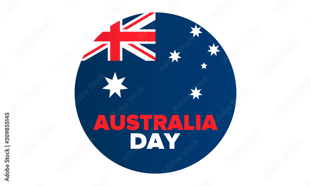 Australia Day. National happy holiday, celebrated annual in January 26. Australian flag. Patriotic elements. Poster, card, banner and background. Vector illustration