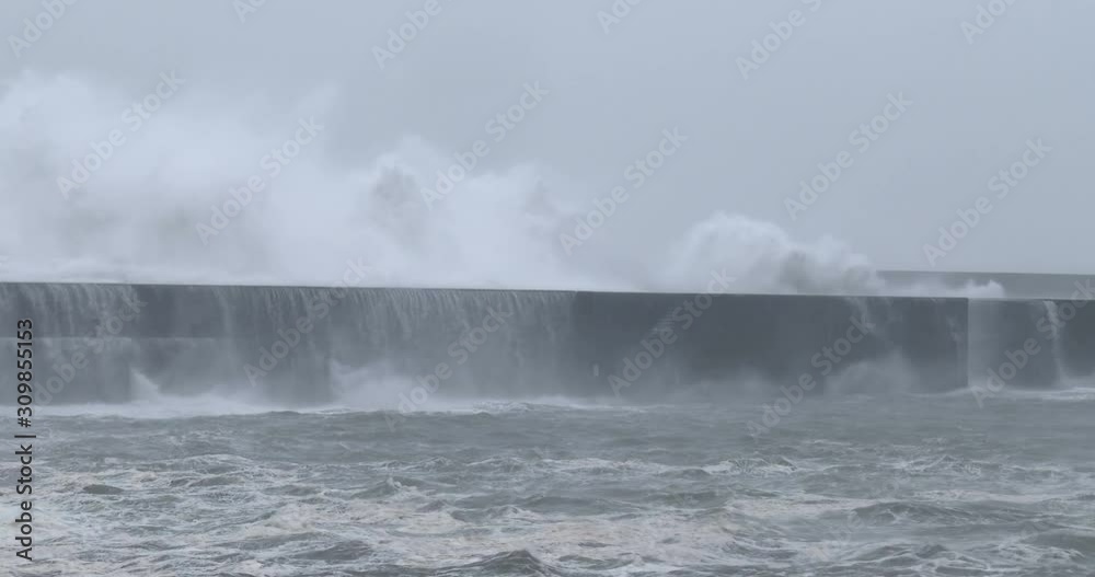 Massive Hurricane Waves Crash Over Sea Wall - Halong Massive Hurricane Waves Crash Over Sea Wall - Halong