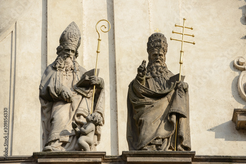 Sandstone sculptures on St. Salvator Church facade, Prague. photo