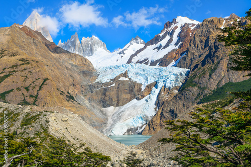 Mount Fitz Roy and Lake & Glacier Piedras Blancas in Los Glaciares National Park - El Chalten - Patagonia - Argentina
