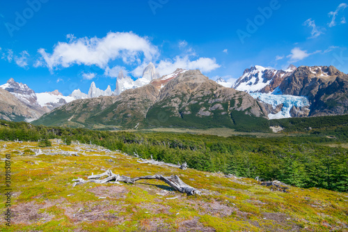 Wonderful view of Mount Fitz Roy and Piedras Blancas Glacier near the Poincenot camp in Los Glaciares National Park Patagonia - El Chalten - Argentina