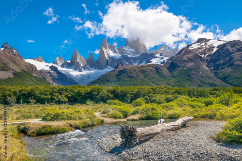 Wonderful view of Mount Fitz Roy (Cerro Fitz Roy) near the Poincenot camp in Los Glaciares National Park Patagonia - El Chalten - Argentina