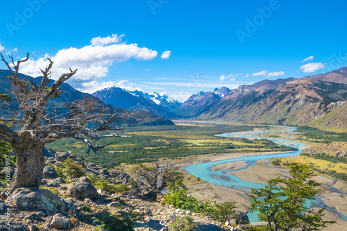 Beautiful landscape from Las Vueltas River ( Rio de Las Vueltas ) viewpoint - El Chalten - Patagonia - Argentina