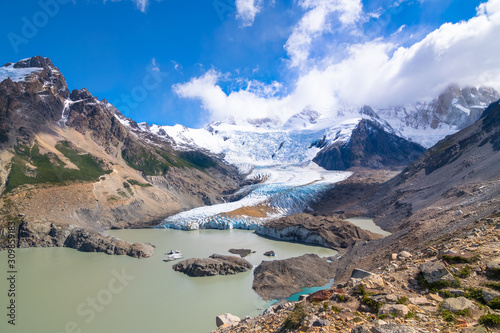 Beautiful view of Glacier and Laguna Torre with Cerro Torre in the background - Los Glaciares National Park - Patagonia, Argentina