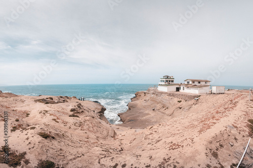 La Lobera. Tourist attraction near El Rosario. Site in the form of a crater. Seals and sea lions arriving to rest and sunbathe. Baja California. Mexico. photo