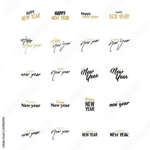 Happy new year typography signs. Vector Lettering Compositions collection. Set of Holiday design for greeting card.