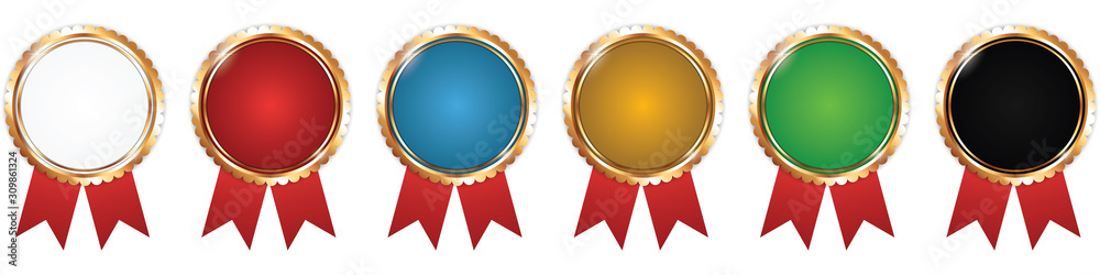 set of award banners with golden frame and red ribbons set of award banners with golden frame and red ribbons