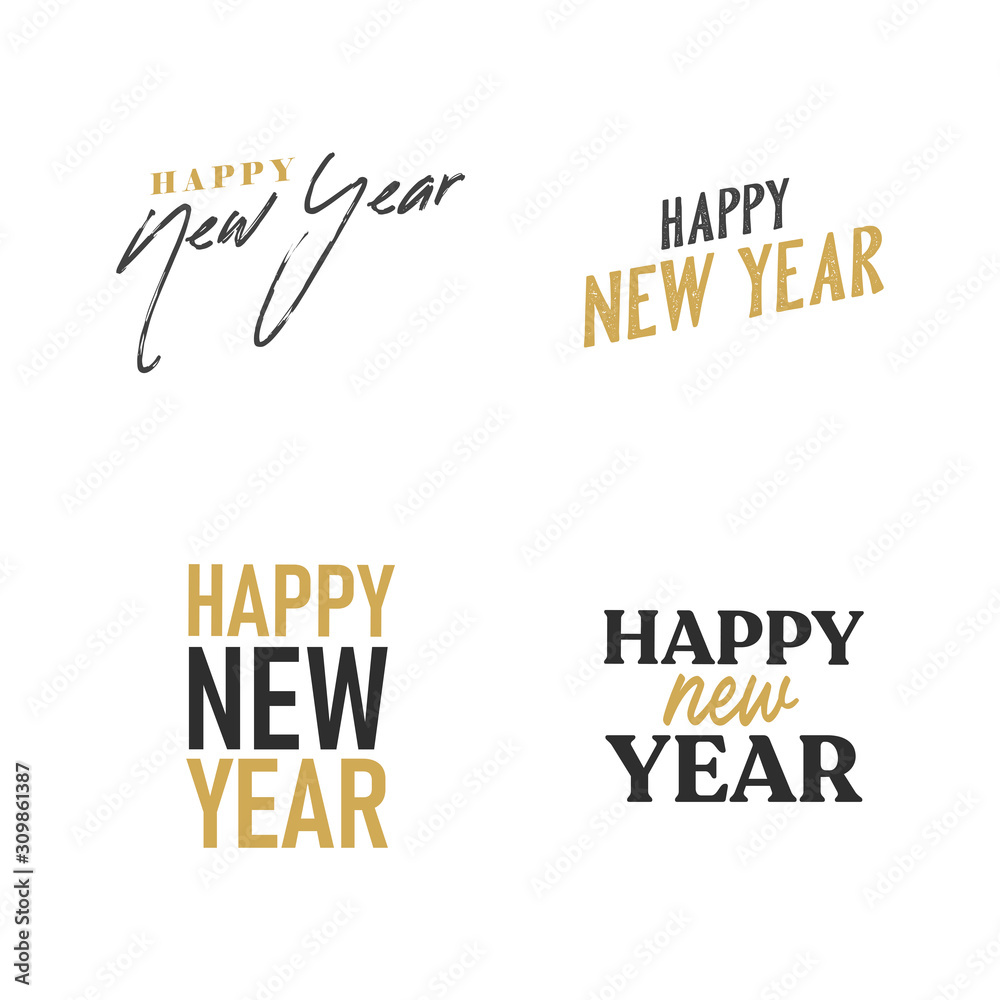 Happy new year typography signs. Vector Lettering Compositions collection. Set of Holiday design for greeting card. Happy new year typography signs. Vector Lettering Compositions collection. Set of Holiday design for greeting card.