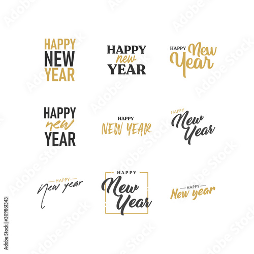 Happy new year typography signs. Vector Lettering Compositions collection. Set of Holiday design for greeting card.