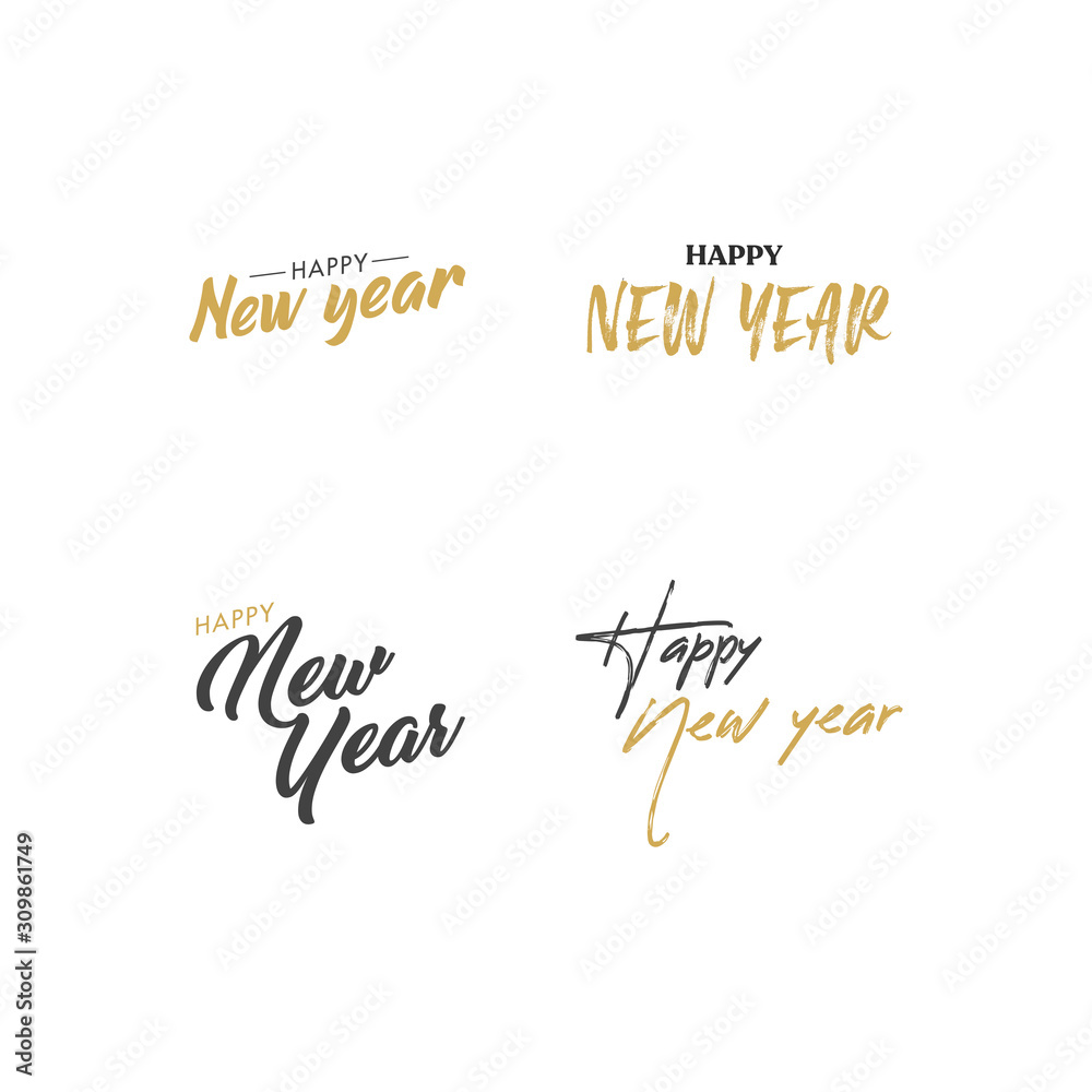 Happy new year typography signs. Vector Lettering Compositions collection. Set of Holiday design for greeting card.