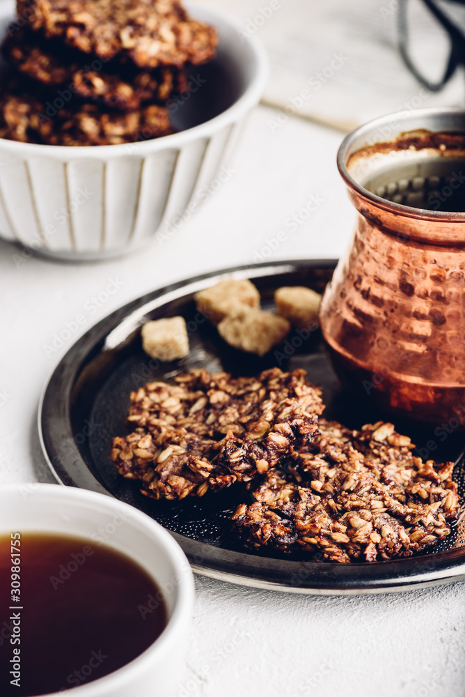 Banana oatmeal cookies with turkish coffee