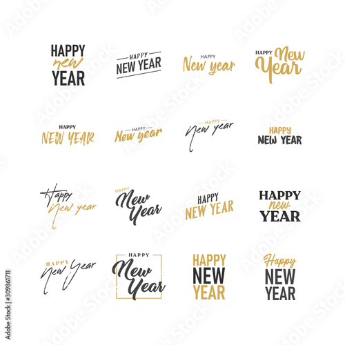 Happy new year typography signs. Vector Lettering Compositions collection. Set of Holiday design for greeting card.