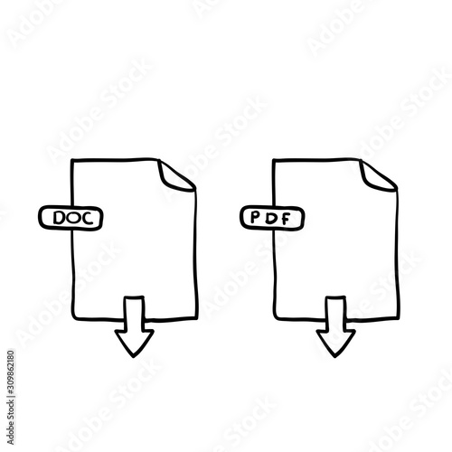 hand drawn PDF and document icon symbol doodle vector isolated on white background
