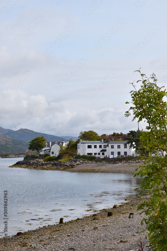 White two storey riverside residential newly built properties in
