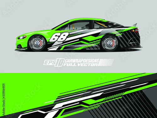 Racing car wrap design vector. Graphic abstract stripe racing background kit designs for wrap vehicle  race car  rally  adventure and livery. Full vector eps 10