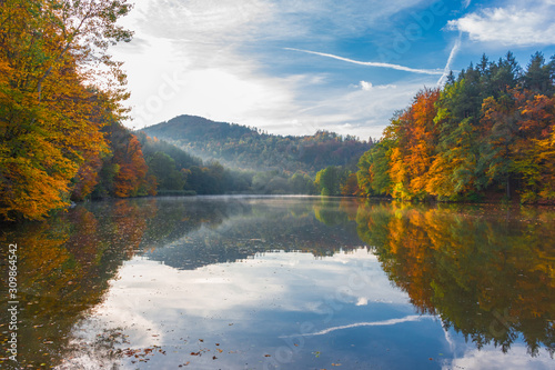 Autumn morning at lake Thal near Graz, Styria region, Austria