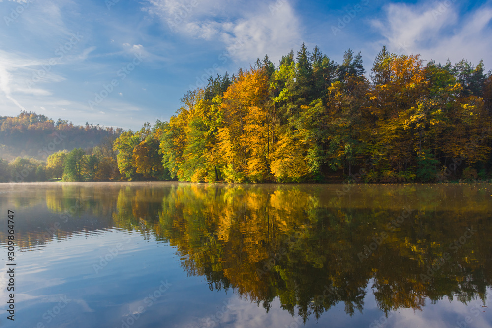 Autumn morning at lake Thal near Graz, Styria region, Austria Autumn morning at lake Thal near Graz, Styria region, Austria