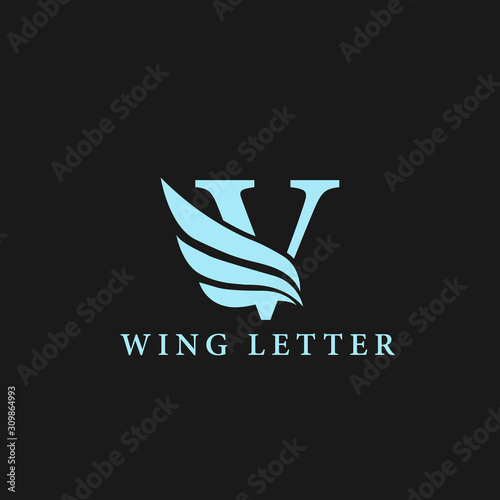 vector initial letter v business wing logo icon corporate technology concept blue color