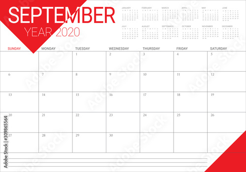September 2020 desk calendar vector illustration