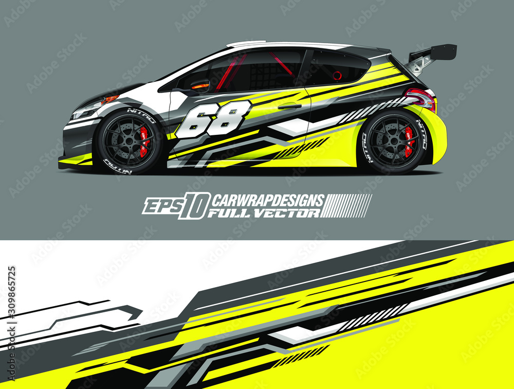 Racing car wrap design vector. Graphic abstract stripe racing background kit designs for wrap vehicle, race car, rally, adventure and livery. Full vector eps 10 Racing car wrap design vector. Graphic abstract stripe racing background kit designs for wrap vehicle, race car, rally, adventure and livery. Full vector eps 10